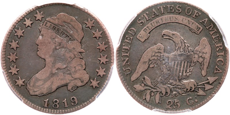 1819. Small 9. PCGS graded Fine-12. CAC. Even toning and wear (PCGS # 5325) Esti...