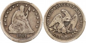 1864-S Liberty Seated Quarter Dollar. PCGS VG10