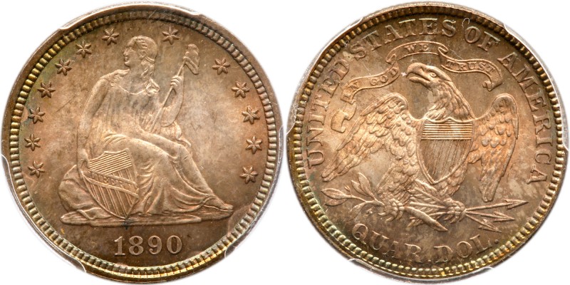 1890. PCGS graded MS-67. CAC. PQ. Boldly struck and nicely toned with attractive...
