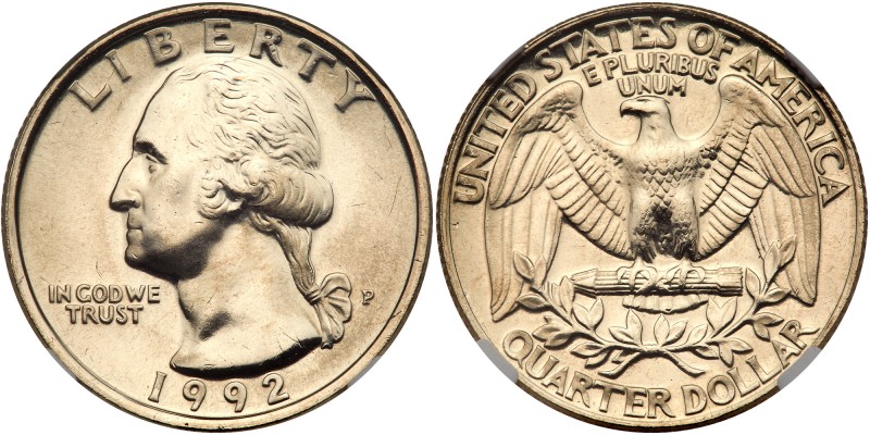 1992-P. NGC graded MS-66+. Among the finest graded. Fully white with reflective ...