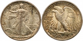 1917-D Liberty Walking Half Dollar. Mint mark on obverse. PCGS AU58