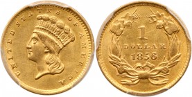 1856 $1 Gold Indian. Slanting 5