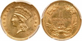 1861 $1 Gold Indian. PCGS MS62