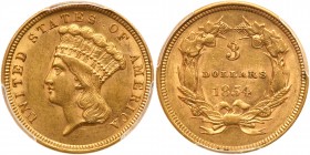 1854 $3 Gold. PCGS AU58