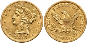 1843 $5 Liberty. AU