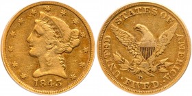 1843-D $5 Liberty. Small D. PCGS VF30