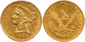 1845 $5 Liberty. PCGS AU58
