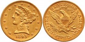 1893 $5 Liberty. EF45
