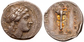 Sicily, Tauromenion. Silver 4 Litrai (3.08 g), ca. 304-289 BC. VF