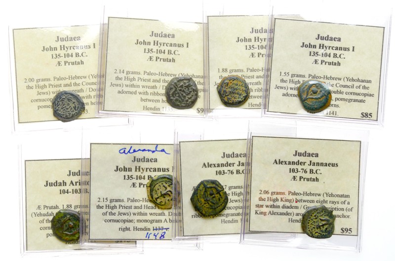 8-Piece Lot of Hasmonean Dynasty &AElig; Prutas. Consists of John Hyrcanus I, He...