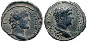 Judaea, Aelia Capitolina (Jerusalem). Hadrian, with Antoninus Pius, as Caesar. Æ (9.93 g), AD 117-138. VF