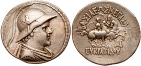 Baktrian Kingdom. Eukratides I. Silver Tetradrachm (16.74 g), ca. 171-145 BC. VF