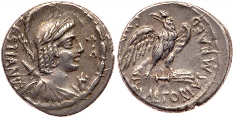 M. Plaetorius M.f. Cestianus. Silver Denarius (3.84 g), 57 BC. Rome. CESTIANVS b...