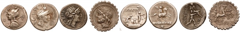 Roman Republic. Silver Denarii 4-piece lot. Consists of: 113/112 BC P Licinius N...