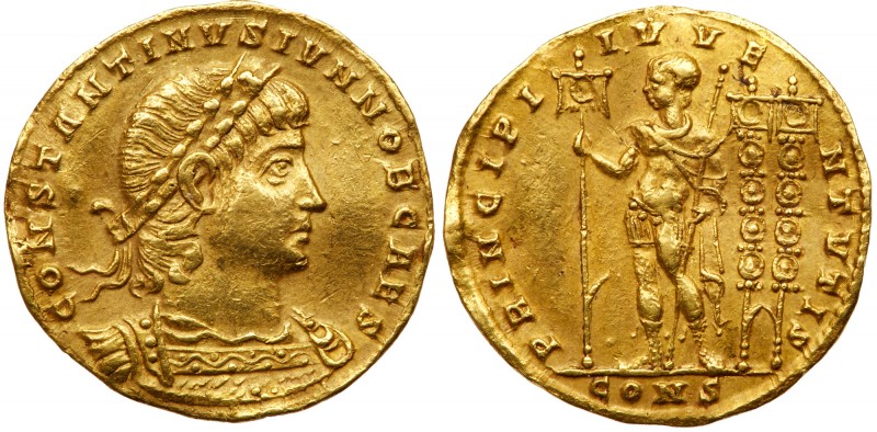 Constantine II. Gold Solidus (3.80 g), as Caesar, AD 317-337. Constantinople, AD...