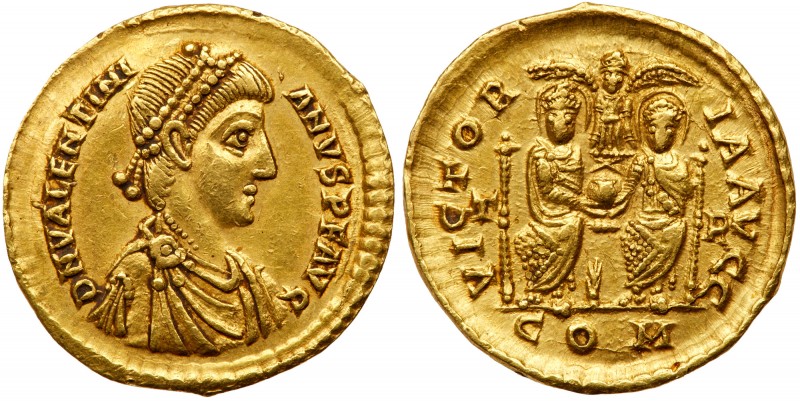 Valentinian II. Gold Solidus (4.43 g), AD 375-392. Treveri, AD 389-391. D N VALE...