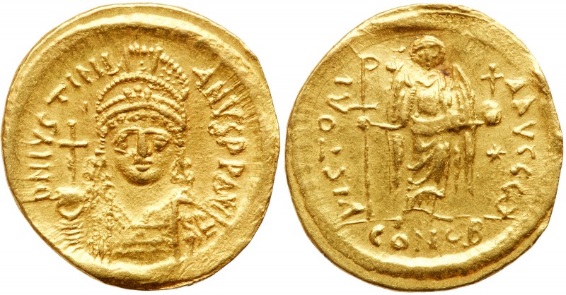 Justinian I. Gold Solidus (4.50 g), 527-565. Constantinople, 545-565. D N IVSTIN...