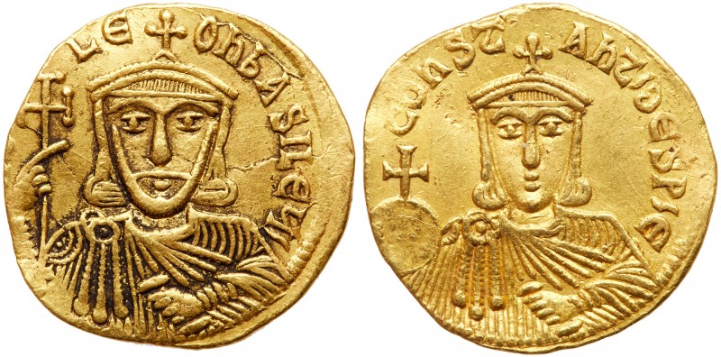 Leo V, the Armenian. Gold Solidus (4.40 g), 813-820. Constantinople. LE-On ?ASIL...