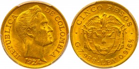 Colombia. 5 Pesos, 1924-B. PCGS MS62