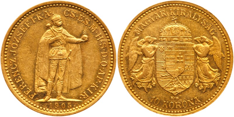 Hungary. 10 Korona, 1905-KB. KM-485. Weight 0.0980 ounce. Franz Joseph I. Ruler ...