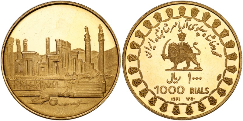 Iran. 1000 Rials, SH1350/1971. KM-1191.2. Weight 0.3770 ounce. 2500th Anniversar...