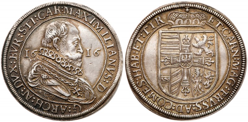 Austria. Taler, 1616-CO (Hall). Dav-3322; KM-205.1. Archduke Maximilian, 1612-16...