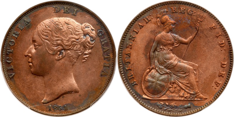 Great Britain. Penny, 1854. S.3948; KM-739. Victoria. Plain Trident Penny. Uncir...