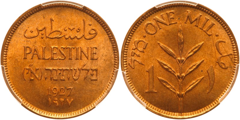 Palestine. 1 Mil, 1927. KM-1. Pop 5, None Finer. PCGS graded MS-66 Red. Estimate...