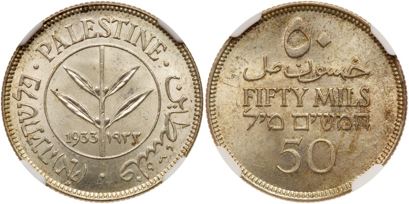 Palestine. 50 Mils, 1933. KM-6. PCGS graded MS-62. Estimated Value $100 - 125