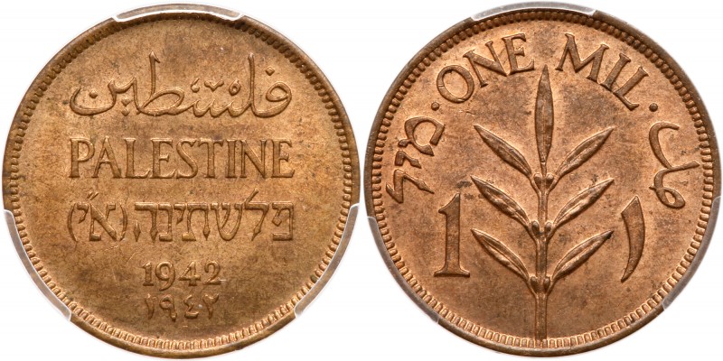 Palestine. 1 Mil Lot: 1942, 1943, 1944 and 1946. All near-gem quality: 1942 PCGS...