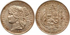 Peru. 5 Pesetas, 1880-B BF. AU