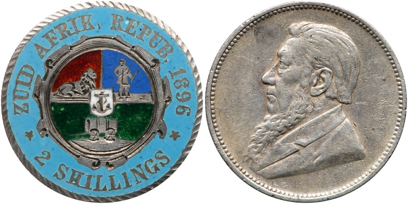 South Africa. Enamel 2 Shillings, 1896. Reverse done in five colors. Very Fine. ...