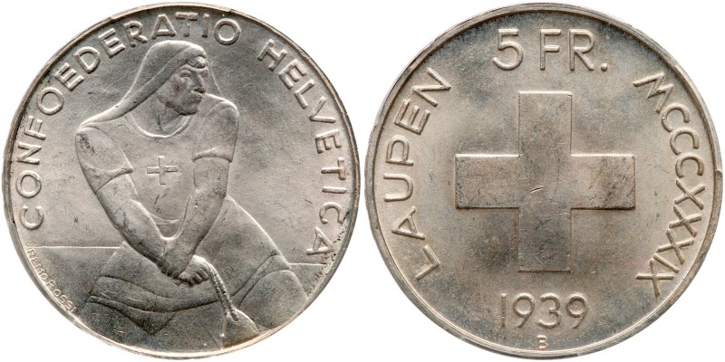 Switzerland. 5 Francs, 1939. KM-42. To commemorate the 600th Anniversary of the ...