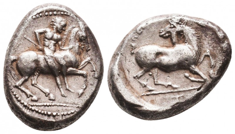 Cilicia. Kelenderis circa 350-330 BC.
Stater AR
Nude ephebe riding prancing hors...