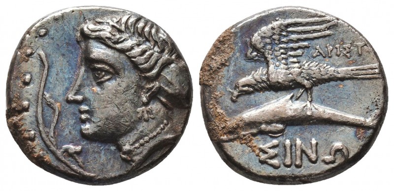 Paphlagonia, Sinope AR Drachm, magistrate. Circa 410-350 BC. Head of nymph Sinop...