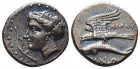 Paphlagonia, Sinope AR Drachm, magistrate. Circa 410-350 BC. Head of nymph Sinope left, hair elaborately arranged and wearing sakkos / ΣΙΝΩ, eagle sta...