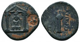 PAMPHYLIA. Perge. Ae (3rd century BC).
Obv: Cult statue of Artemis Pergaion within distyle temple.
Rev: ΑΡΤΕΜΙΔOΣ / ΠΕΡΓΑΙΑΣ.
Bow and qiver.
SNG Franc...