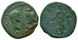 Gordian III Æ26 of Odessus, Moesia Inferior. AD 238-244. AYT K M ANT ΓOP[ΔIANOC], confronted busts of Gordian III and Serapis; AVΓ / OΔHCC[EITΩN], Nem...