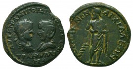 Gordian III, with Tranquillina Æ26 of Anchialus, Thrace. AD 238-244. AVT K M ANT ΓOPΔIANOC AYΓ CEB TPANYΛΛINA, confronted busts of Gordian III right, ...