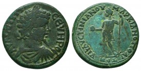Septimius Severus Ӕ27 of Marcianopolis, Moesia Inferior. AD 193-211. AV K Λ CEΠTI CEVHPOC Π, laureate, draped and cuirassed bust right / Y I + AYCTINI...
