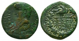 Nero, as Caesar, Æ22 of Thessalonica, Macedon. Circa AD 50-54. NEPΩN KAIΣAP, bare head left / ΘEΣΣAΛONIKEΩN in three lines below eagle, standing right...