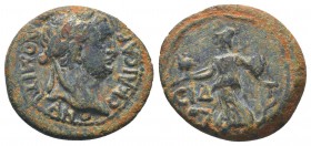 Pamphylia, Side. Nero. A.D. 54-68. AE, . Struck ca. A.D. 55. NЄPωN KA[ICAP], draped, bare-headed bust of youthful Nero right / CIΔ-HT, Athena advancin...
