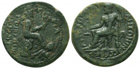 CILICIA. Tarsus. Pseudo-autonomous issue. AE, time of Hadrian or somewhat later. ΑΔΡΙΑΝΗϹ / ΤΑΡϹΟΥ Zeus seated left, holding Nike in his right hand an...