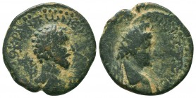 Lucius Verus, 161-169 AD. AE, Bare head right / Draped bust of Mithras right, wearing radiate Phrygian cap. 


Weight: 6,8 gram
Diameter: 22,0 mm