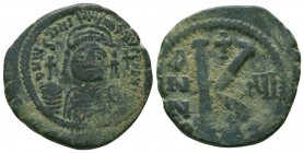 Justinian I. AD 527-565. Ae 
Condition: Very Fine


Weight: 10,0 gram
Diameter: 26,5 mm