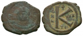 Justinian I. AD 527-565. Ae 
Condition: Very Fine


Weight: 5,8 gram
Diameter: 22,1 mm