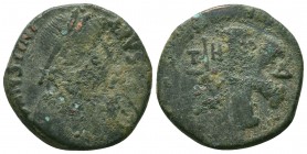 Justinian I. AD 527-565. Ae 
Condition: Very Fine


Weight: 8,1 gram
Diameter: 24,4 mm