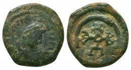 Justinian I. AD 527-565. Ae 
Condition: Very Fine


Weight: 2,8 gram
Diameter: 16,3 mm