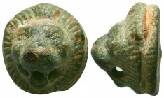 Ancient Roman Bronze LION HEAD Applique , c. 1st-3rd century AD.
Condition: Very Fine


Weight: 26,5 gram
Diameter: 22,9 mm