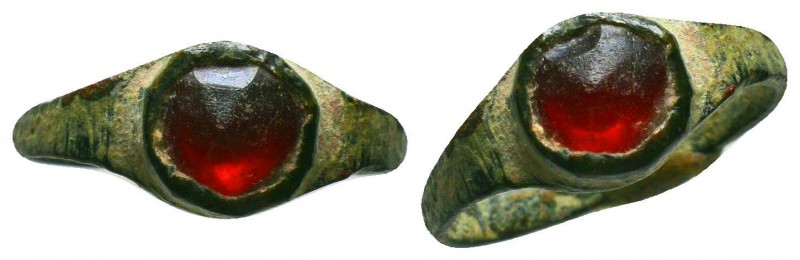 Byzantine Bronze Ring with a lovely Jasper on bezel , 11th-12th century AD, 
Con...